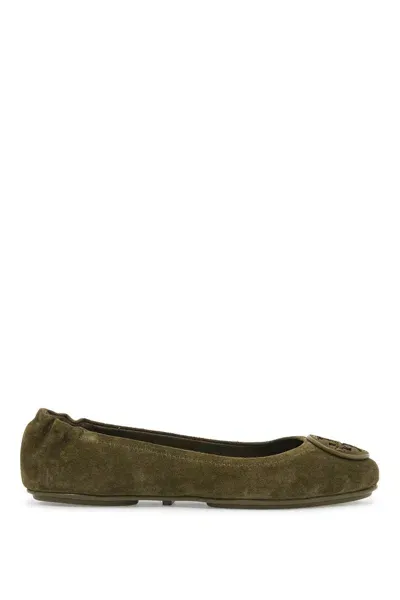 Tory Burch Suede Minnie Travel Ballet Flats In Green