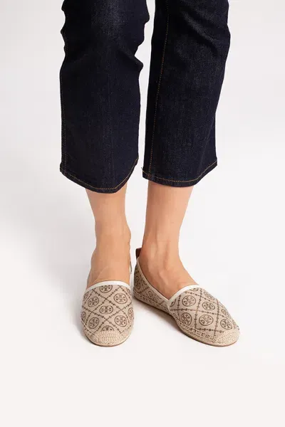 Tory Burch T Monogram Platform Espadrille In Beige