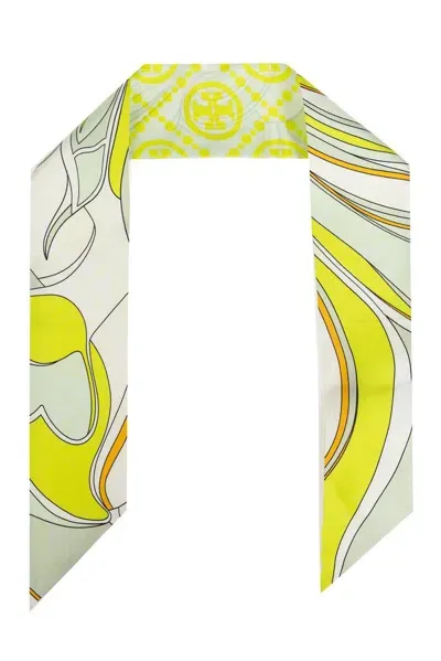 Tory Burch Twisty Flower Ribbon Tie In Green