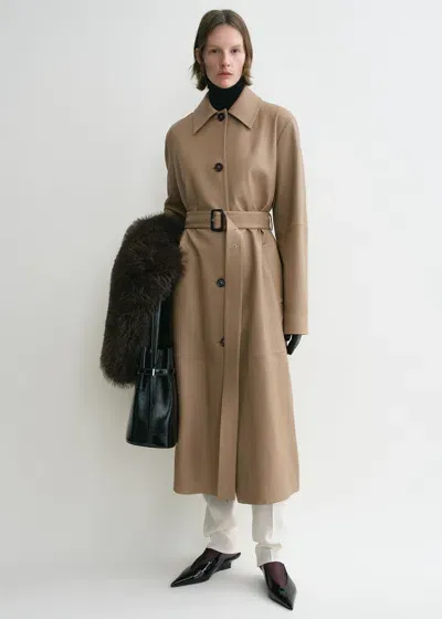 Totême Belted Leather Coat Truffle In Neutrals