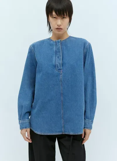 Totême Collarless Denim Shirt In Blue