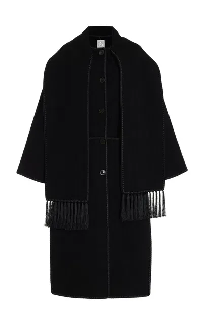 Totême Embroidered Scarf Coat In Black