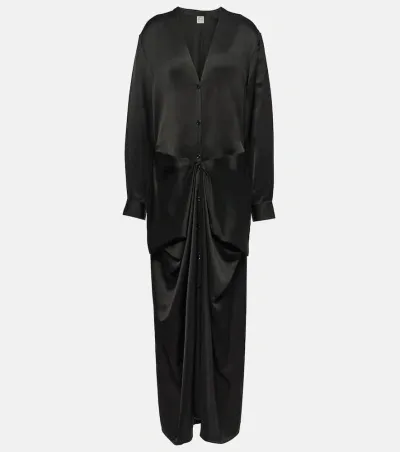 Totême Gathered Satin Maxi Dress In Black