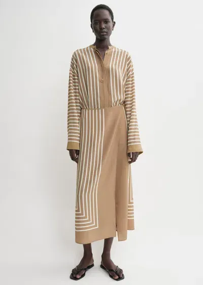 Totême Striped Silk-chiffon Maxi Wrap Skirt In Camel,white