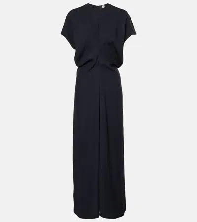 Totême Draped Crepe Maxi Dress In Blue