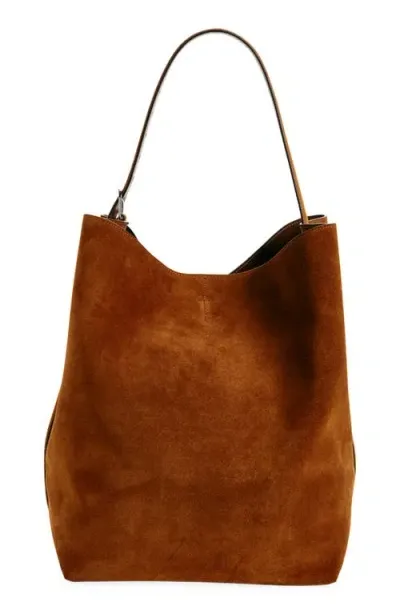 Totême Toteme Belt Strap Suede Tote In Tan