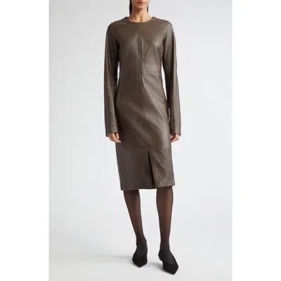 Totême Panelled Leather Midi Dress In Dark Brown