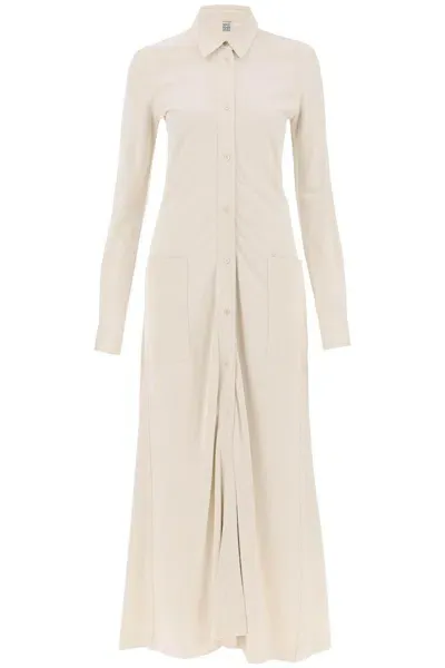 Totême Flowing Long Sleeve Jersey Maxi Shirtdress In Ecru