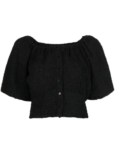 Tout A Coup Cloqué-effect Ballon-sleeve Top In Black