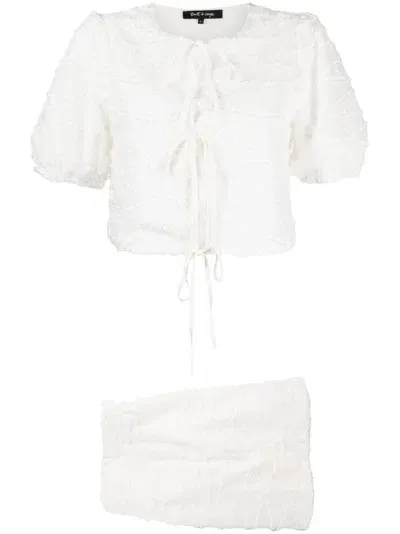 Tout A Coup Frayed Knitted Top And Skirt Set In White