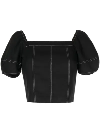 Tout A Coup Square-neck Puff-sleeve Top In Black