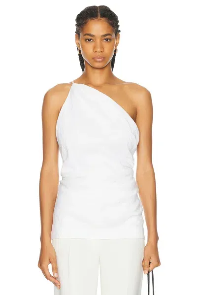 Tove Petra One-shoulder Open-back Gathered Linen Top In White