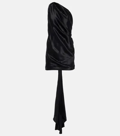 Tove Shiloh One-shoulder Draped Silk Open-back Top In Black