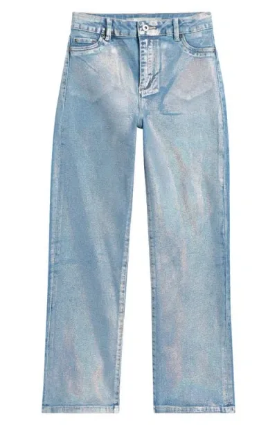 Tractr Kids' Foil Straight Leg Jeans In Blue Foil