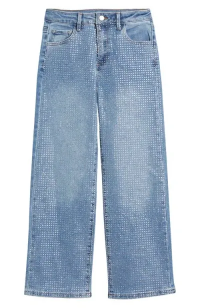 Tractr Kids' Rhinestone Crop Straight Leg Jeans In Indigo