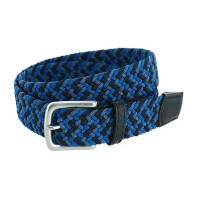 Trafalgar Men's Chandler Woven Rayon Leather Belt In Blue Mix