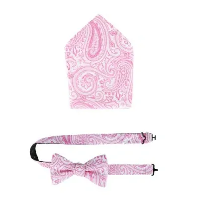 Trafalgar Sobee Paisley Silk Bow Tie & Pocket Square Set In Pink