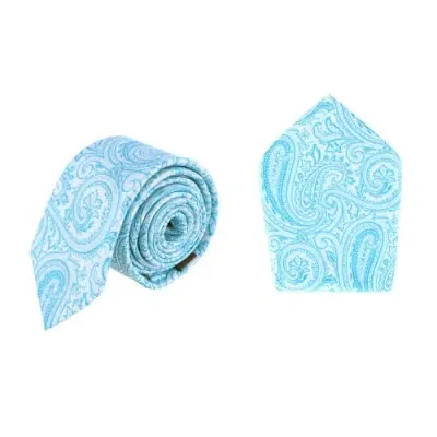 Trafalgar Sobee Paisley Silk Necktie And Pocket Square In Blue