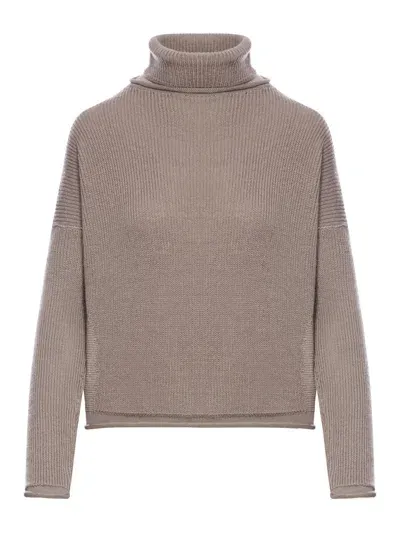 Transit Two-tone Ribbed Wool And Linen Turtleneck In Taupe