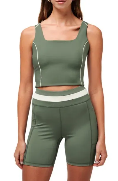 Travismathew Jetset Mindset Piped Crop Tank In Agave Green