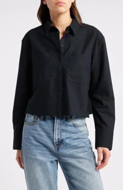 Treasure & Bond Boxy Oxford Button-up Shirt In Black