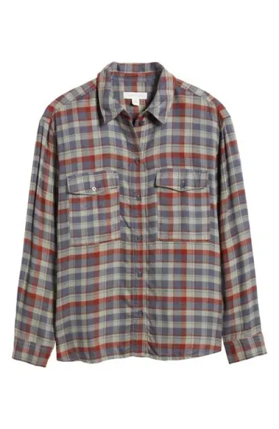 Treasure & Bond Boxy Plaid Flannel Button-up Shirt In Green- Navy Sophie Plaid