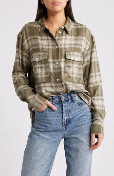 Treasure & Bond Boxy Plaid Flannel Button-up Shirt In Olive Kalamata Brodes Plaid