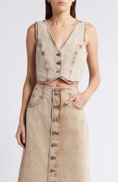 Treasure & Bond Fitted Denim Vest In Beige Khaki