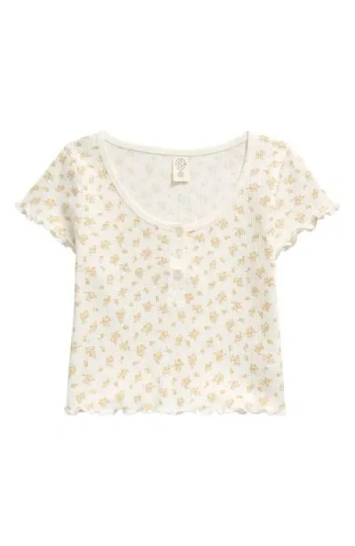 Treasure & Bond Kids' Floral Waffle Knit Cotton Henley In Ivory Dove Micro Ditsy