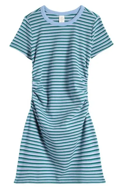 Treasure & Bond Kids' Stripe Ruched T-shirt Dress In Green Storm Mini Bands Stripe