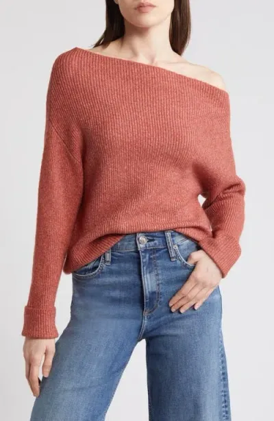 Treasure & Bond One-shoulder Rib Sweater In Rust Marsala