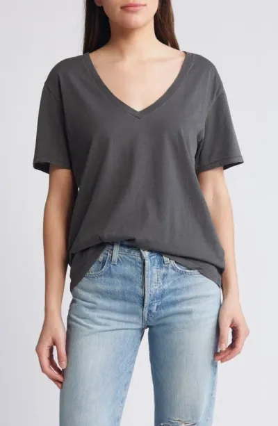 Treasure & Bond Oversize V-neck Cotton T-shirt In Black Jet