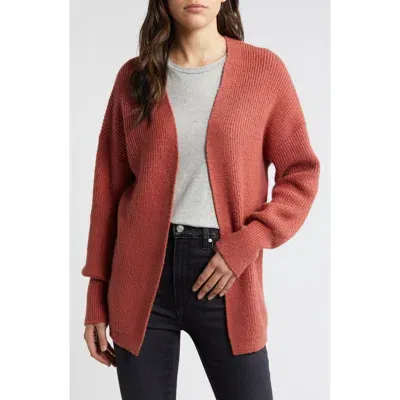 Treasure & Bond Rib Bishop Sleeve Cardigan In Rust Marsala