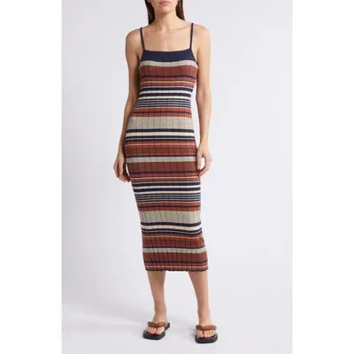 Treasure & Bond Rib Midi Sweater Dress In Brown- Navy Variegated Stripe