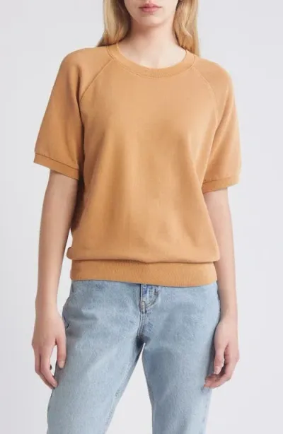 Treasure & Bond Short Sleeve Cotton Blend Sweatshirt In Tan Biscuit