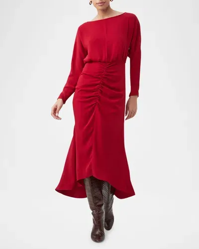 Trina Turk Behati Ruched High-low Midi Dress In Roselle Red