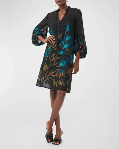 Trina Turk Boheme 2 Floral-embroidered Shift Dress In Black Multi