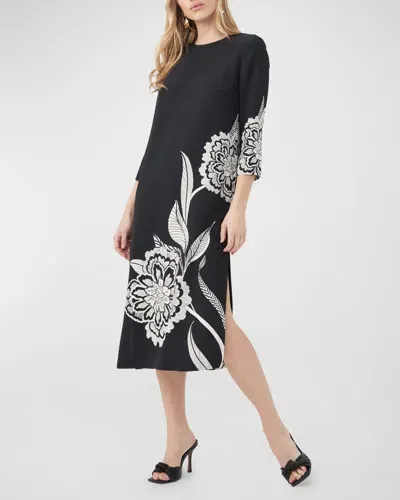 Trina Turk Cointreau 2 Floral-print Midi Dress In Black/savanna Sand