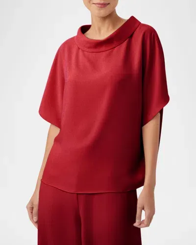 Trina Turk Honeysuckle Shimmer Funnel-neck Top In Roselle Red