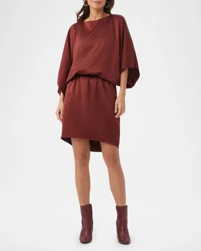 Trina Turk Manhattan Blouson Satin Mini Dress In Mahogany