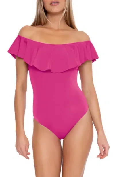 Trina Turk Monaco Off The Shoulder Ruffle One-piece Swimsuit In Pink