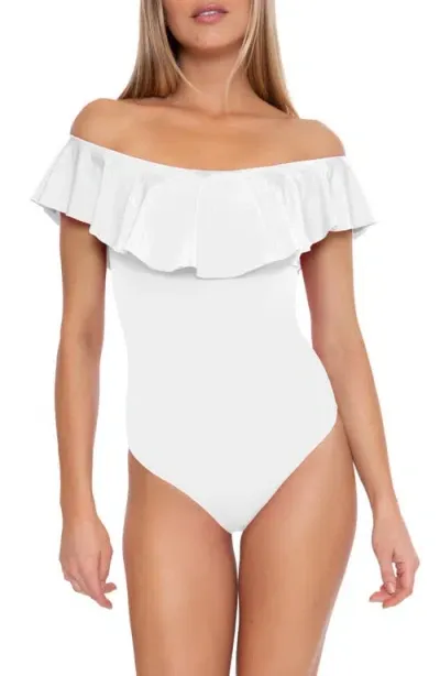 Trina Turk Monaco Off The Shoulder Ruffle One-piece Swimsuit In White