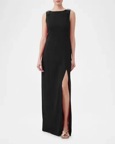 Trina Turk Nevie Buckle-embellished Sleeveless Gown In Black