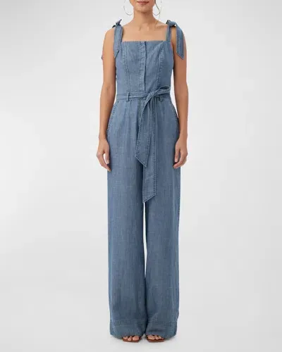 Trina Turk Pago Pago Wide-leg Chambray Jumpsuit In Indigo