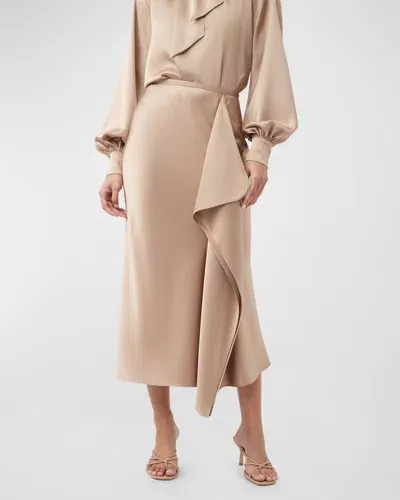 Trina Turk Sahel Draped Straight Midi Skirt In Camel