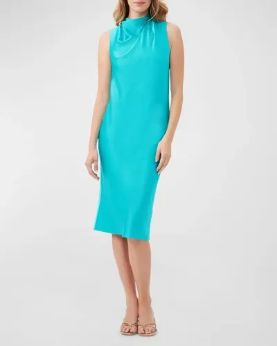 Trina Turk Ulani Sleeveless Cowl-neck Satin Midi Dress In Oceano