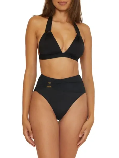 Trina Turk Women's Monaco Ruched-sash High-waist Bikini Bottoms In Black