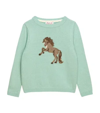 Trotters Kids' Freya Galloping Horse Sweater In Green