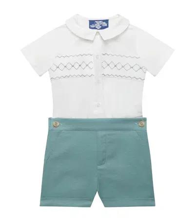 Trotters Kids' Smocked Rupert Shirt And Shorts Set In Green