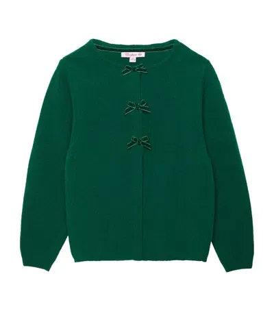 Trotters Kids' Velvet Bow Cardigan In Green